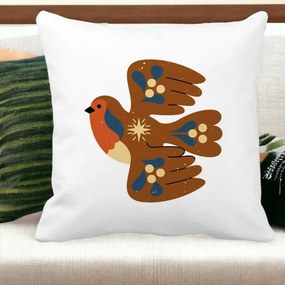 Perna Decorativa Patrata Pasare, 40x40 cm, Alba Mata, Husa Detasabila, Perna Inclusa, BEKZ®