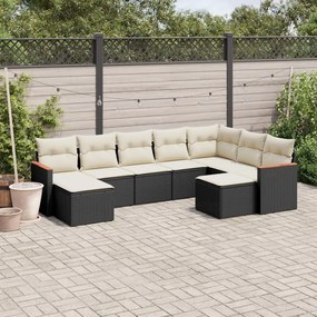 3258941 vidaXL Set mobilier de grădină cu perne, 9 piese, negru, poliratan