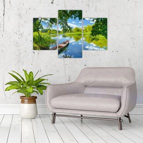 Tablou cu râu de vară și barcă (90x60 cm)