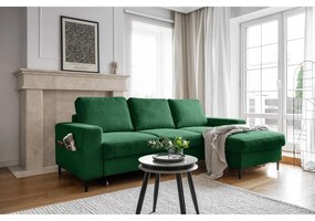 Colțar verde închis extensibil cu tapițerie din catifea reiată (cu colț pe partea dreaptă) Lofty Lilly – Miuform
