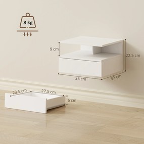 HOMCOM Set de 2 Noptiere Suspendate cu Sertar și Raft Deschis, 35x32x22.5 cm, Alb | Aosom Romania