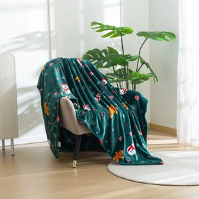 Patura microplus de Craciun SNOWMAN AND GINGERBREAD verde Dimensiuni: 150 x 200 cm