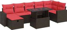 vidaXL Set mobilier grădină perne 8 piese maro, poliratan/lemn acacia
