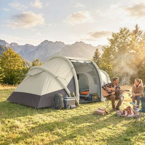 Outsunny Cort Gonflabil Camping 2-4 persoane cu pompă 2 camere și zonă de zi impermeabil 3000 mm 485x245x188 cm gri | Aosom Romania
