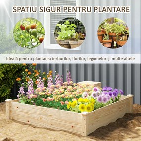 Outsunny Jardinieră de Exterior cu Compostor și Bază Deschisă din Lemn de Brad, 123x123x25,5 cm, Lemn Natural | Aosom Romania