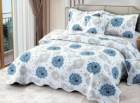 Cuvertură bumbac 100%, alb cu flori albastre, 5 piese, 230x250 cm, CB326