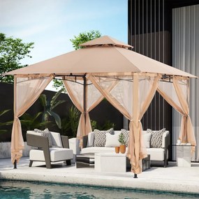 ABCCANOPY Foișor de gradina 3.3x3.3 m - Foișor exterior cu cadru din oțel și plasă de țânțari pentru gazon, curte, grădină, terasă, Bej