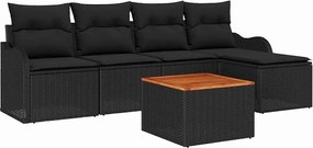 vidaXL Set de canapele pentru grădină cu pernă 6 pcs Negru poliratan