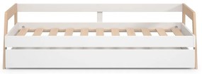 Pat pentru copii alb cu extensie suplimentară din lemn de pin cu spațiu de depozitare cu somieră 90x200 cm Carrie – Marckeric