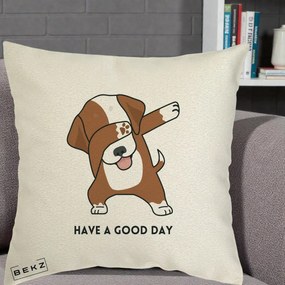 Perna Decorativa Caine Dab Have A Good Day, 40x40 cm, Ecru, Husa Detasabila, Perna Inclusa, BEKZ®