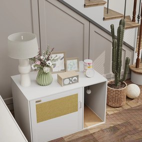 PawHut Casa de toaletă pentru pisici mobilier litieră pentru pisici saltea zgâriere ușă cu mâner stil boem 80 x 50 x 50 cm alb | Aosom Romania