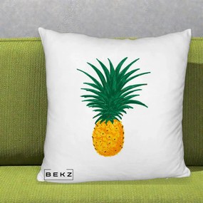 Perna Decorativa Ananas Tropical, 40x40 cm, Alb Pufos, Husa Detasabila, Perna Inclusa, BEKZ®