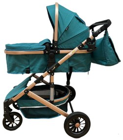 Carucior 3 in 1 reversibil cu scoica auto si geanta, 0-36 luni, Multicolor - CPC-10-turcoaz