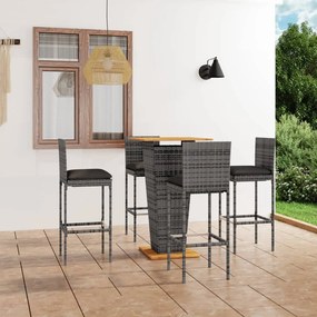 3064859 vidaXL Set mobilier bar de grădină cu perne, 5 piese, gri, poliratan