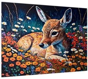 Tablou pe sticlă - Cerb pictat (70x50 cm)