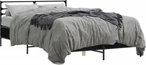vidaXL Cadru de pat, negru, 135x190 cm, lemn prelucrat și metal