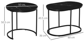 HOMCOM Lot de 2 mese laterale mese d'appoint încorporabile din oțel și blat MDF cu aspect de marmură - masă rotundă și ovală - negru | Aosom Romania