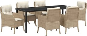 vidaXL Set de masă pentru grădină cu pernă 7 pcs Bej poliratan