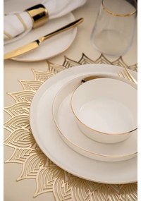 Set de masă, 26 piese, porțelan, alb/auriu