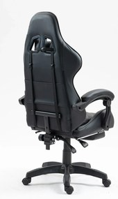 RESIGILAT- Scaun gaming, ergonomic, perna suport lombar cu masaj, spătar rabatabil, tetieră, suport pentru picioare, PU, Negru