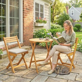 Outsunny masă și scaune pentru balcon, masă și scaune pentru exterior, set masă și scaune balcon, set bistro, set balcon pliabil lemn masă și scaune | Aosom Romania