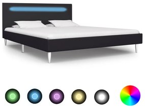 Cadru de pat cu LED-uri, negru, 140x200 cm, material textil Negru, 140 x 200 cm