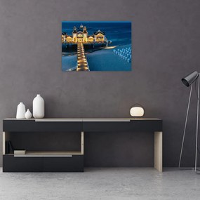 Tablou pe sticlă - hotel pe plajă (70x50 cm)