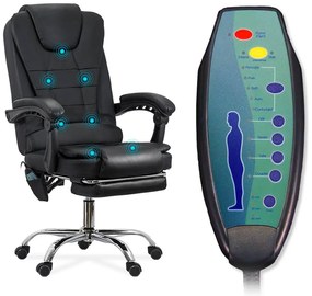 Scaun de birou cu masaj în 7 puncte din piele ecologică cu suport pentru picioare OFF 418M negru