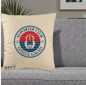 Perna Personalizata Otelul Galati Suporter Club 1964, 40x40 cm, Bej, Husa Detasabila, Perna Inclusa, BEKZ®
