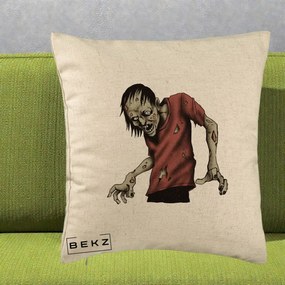 Perna Decorativa Halloween Zombie Infricosator, 40x40 cm, Bej, Husa Detasabila, Perna Inclusa, BEKZ®