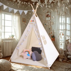 Jurhan Cort tip teepee pentru copii JULIUS, 120x120x160cm, alb/gri