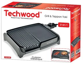 Gratar electric Teppan Yaki Techwood TTG-3326/2, 1600W, 33x26 cm, Acoperire neaderenta, Termostat, Negru