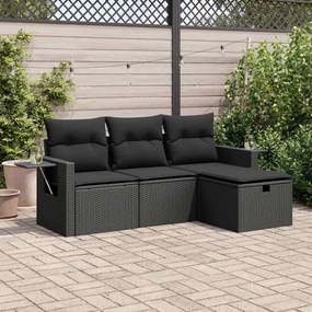 3325451 vidaXL Set mobilier de grădină cu perne, 4 piese, negru, poliratan