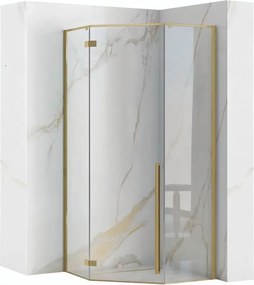Cabina de dus pentagonala cu usa batanta auriu periat Rea Diamond 100x100 cm