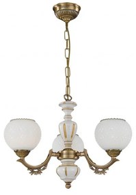 Candelabru cu 3 brate clasic design italian din alama, sticla si lemn 8655 RA-L. 8655/3