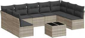 vidaXL Set canapele de grădină cu perne 10 piese gri deschis poliratan