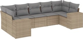 vidaXL Set canapele de grădină, 7 piese, cu perne, bej, poliratan