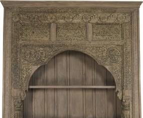 Bibliotecă sculptată din lemn masiv de teak, finisaj natural antichizat, 4 rafturi deschise, piesă unicat, 168×56×272 cm, „Dharma"