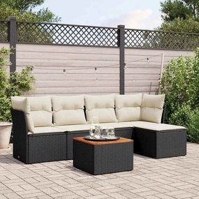vidaXL Set mobilier de grădină cu perne, 6 piese, negru, poliratan