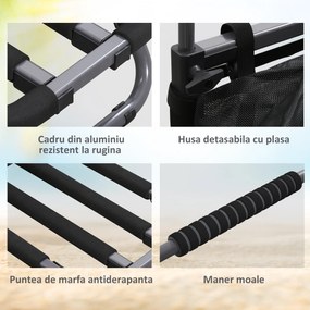 SPORTNOW Cărucior Plajă Pliabil, Aluminiu, Roti Mari 30cm, Ideal pentru Orice Teren, Ușor de Folosit | Aosom Romania