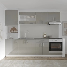 Set Bucatarie Karo V20, Gri Lucios/Alb, MDF, Blat Thermo 28 mm, L 260 cm