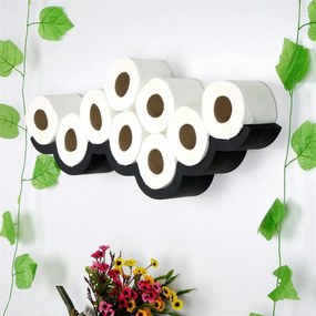 Suport hartie igienica WC018, negru, lemn, 62x16x9 cm