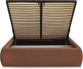 Pat matrimonial portocaliu tapițat cu spațiu de depozitare/fără tăblie cu somieră 160x200 cm Inera – Bobochic Paris