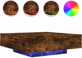 vidaXL Măsuță de cafea cu lumini LED, stejar fumuriu, 100x100x31 cm