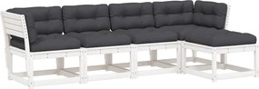 vidaXL Set canapele de grădină cu perne 5 piese alb lemn masiv de pin