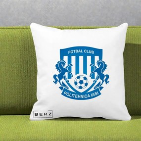 Perna Personalizata FC Politehnica Iasi Fotbal, 40x40 cm, Alba Mata, Husa Detasabila, Perna Inclusa, BEKZ®