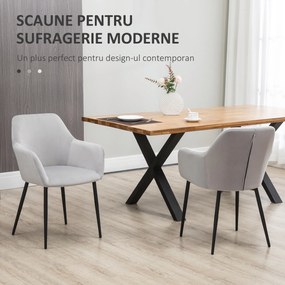 HOMCOM Set de 2 Scaune de Sufragerie Decorative din Catifea Gri Deschis pentru Living sau Dining | Aosom Romania