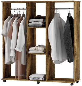 HOMCOM Dulap cu bară de umeraș mobilier de depozitare mobil 6 roți 120 x 40 x 128 cm din lemn maro | Aosom Romania