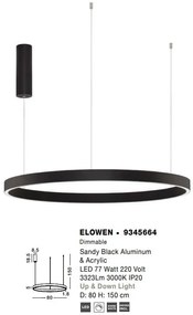 Lustra LED design circular cu iluminat sus si jos ELOWEN negru, diametru 80cm