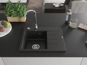 Mexen Ben chiuvetă de granit cu 1 compartiment și scurgător, stânga 600 x 500 mm, negru, sifon cromat - 6522605000-77